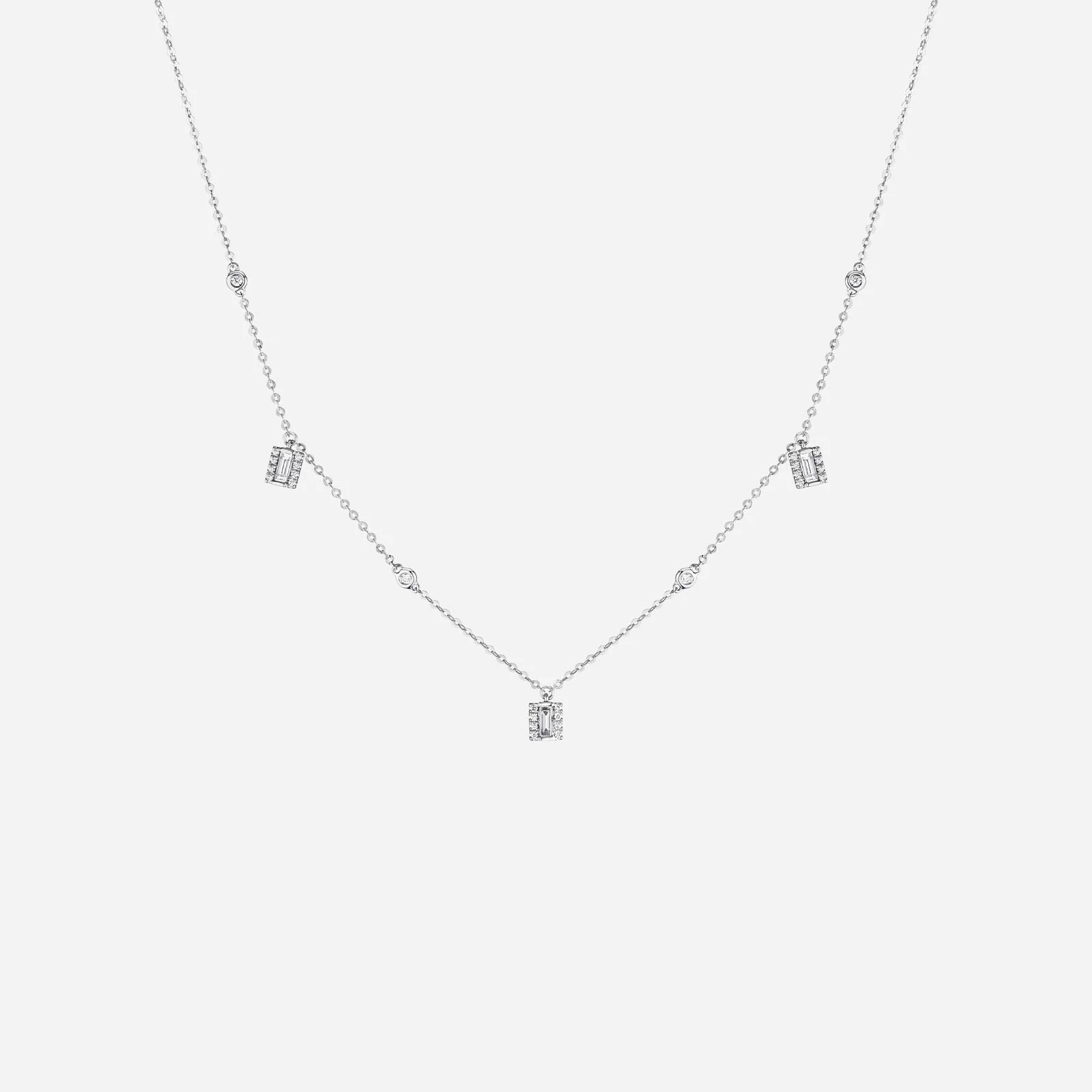 Baguette Drop Diamond Necklace in White Gold (FFREESTYLE0231A)