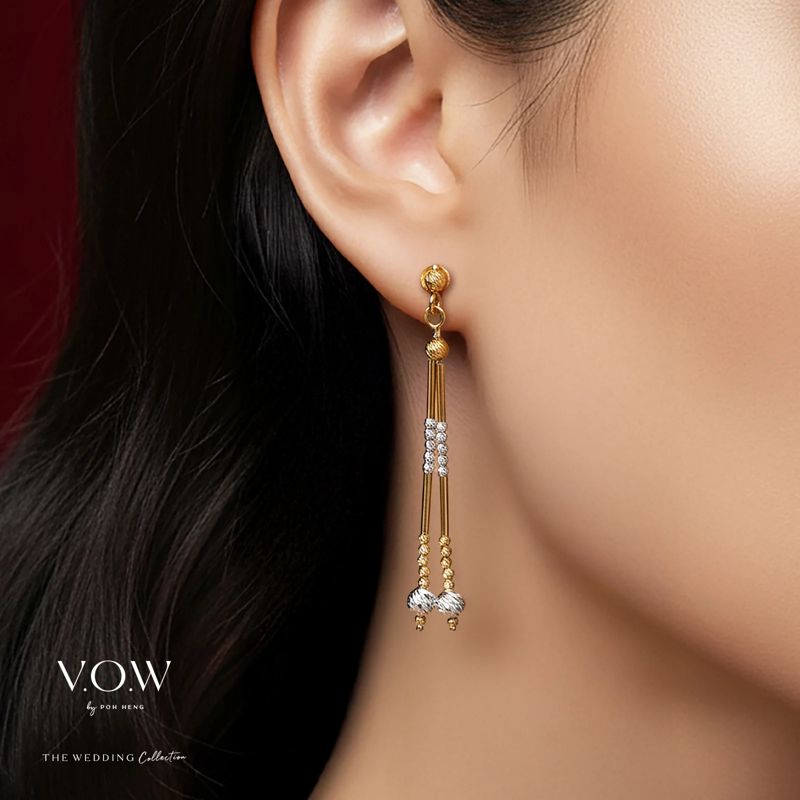 Beads of Love Earrings in Yellow White Gold (HGROUP007U1250A) - Image 2