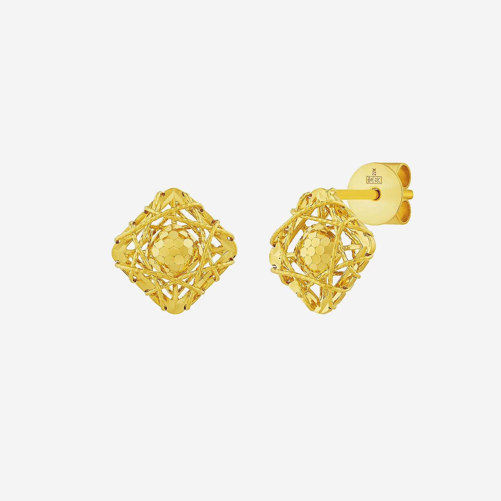 Bling Square Earrings in Yellow Gold (H22KSTYLE1638A)
