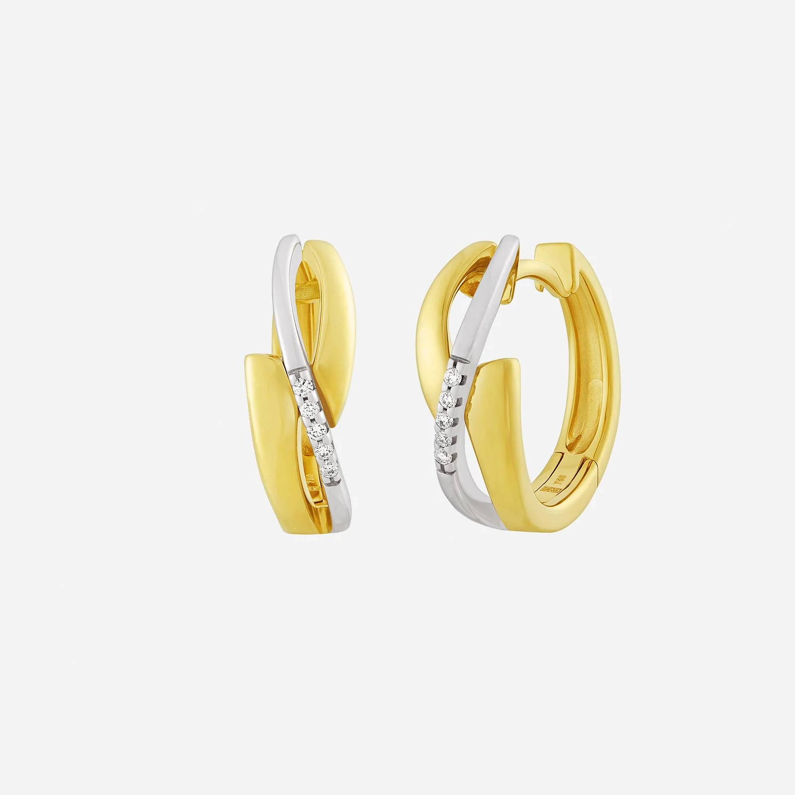 Curve Huggie Diamond Earrings in Yellow White Gold (HDIAGROUP215V1599A)