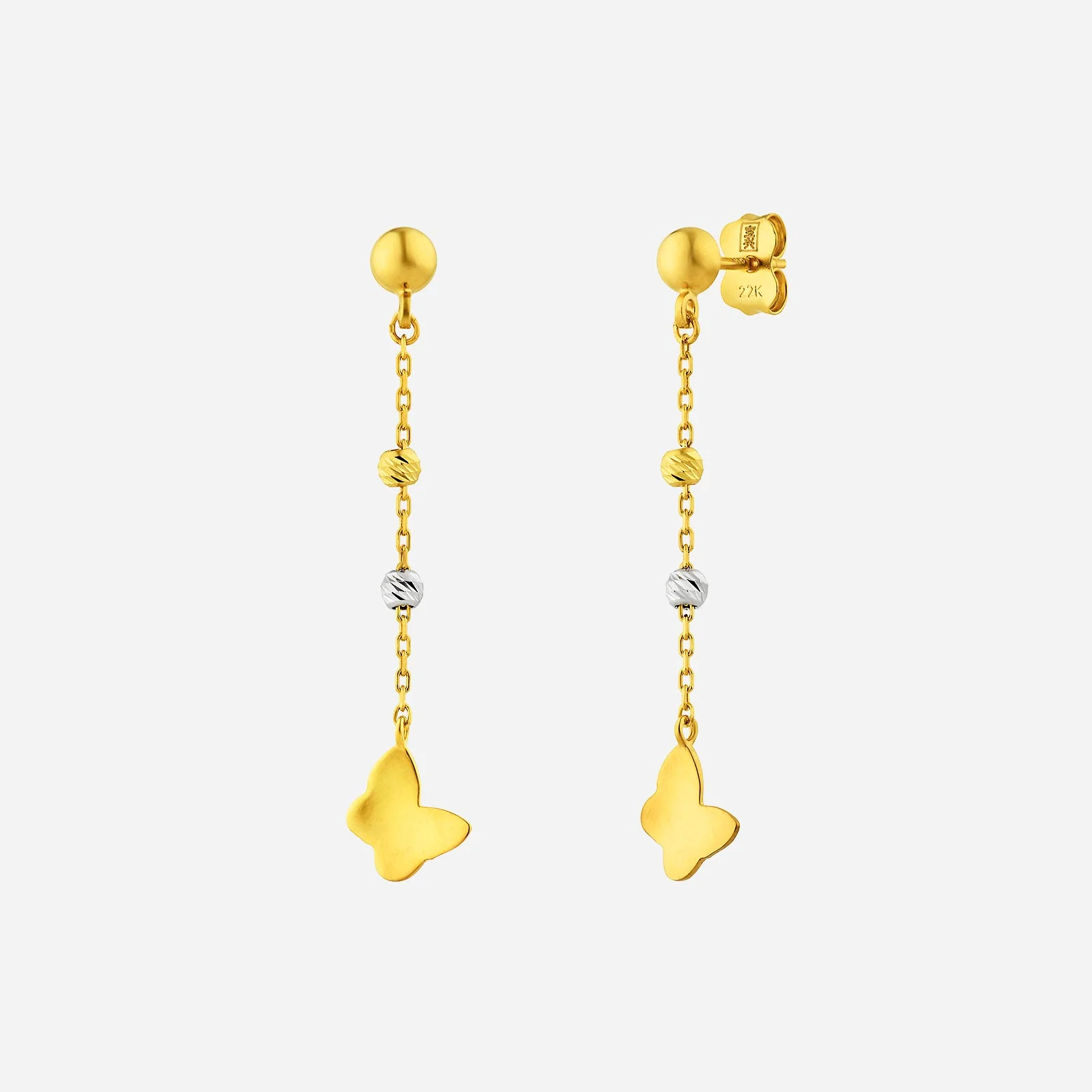 Dangling Butterfly Earrings in Yellow White Gold (H22KSTYLE1335A)