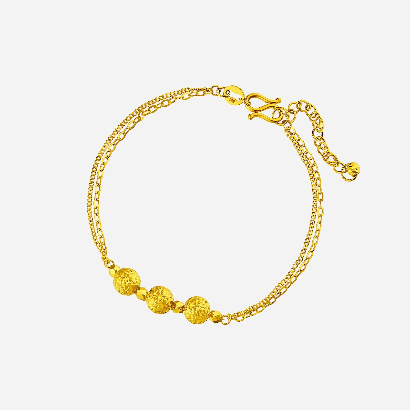 Double Chain Beaded Bracelet in Yellow Gold (E999GROUP138V0534A)