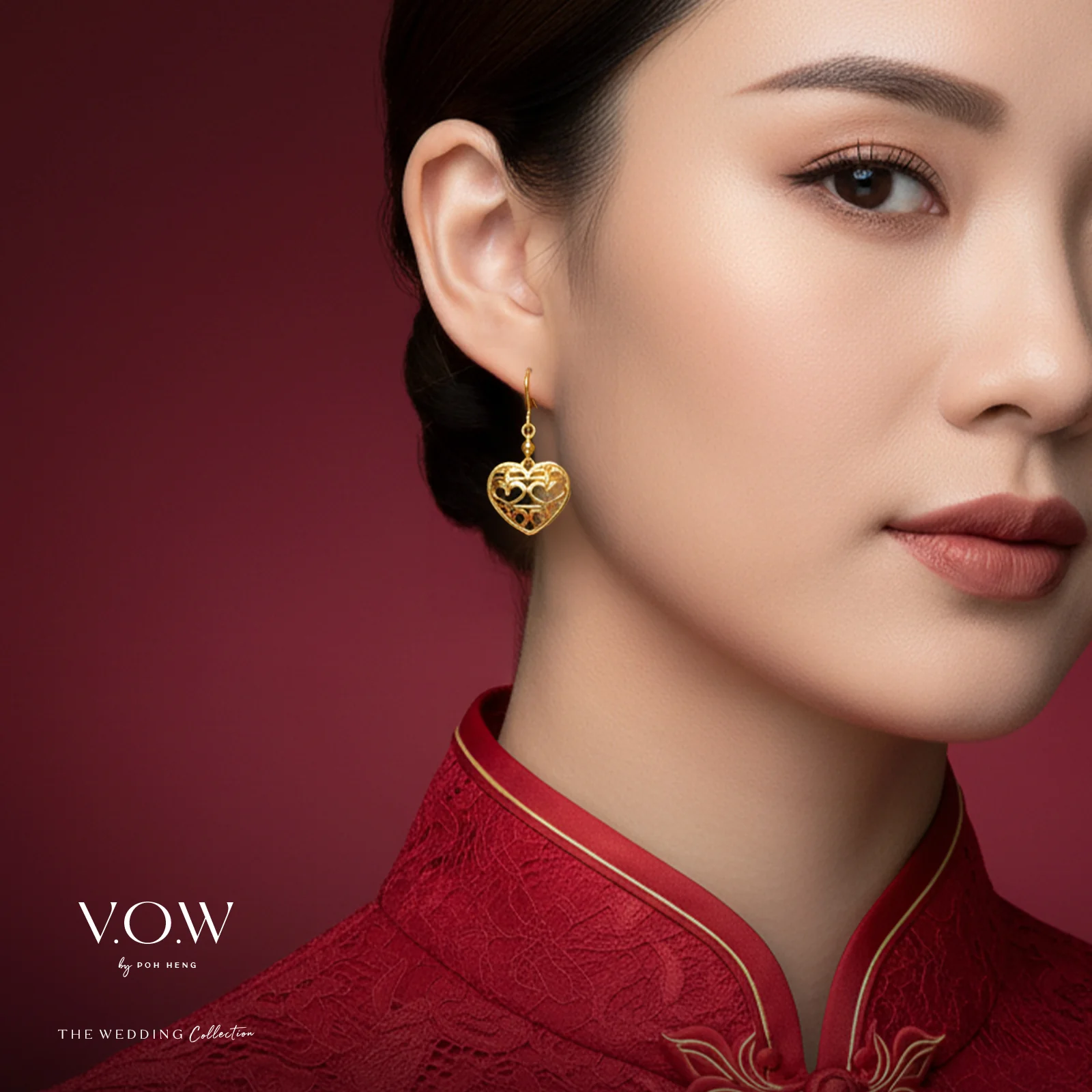 Double Happiness Heart Earrings in Yellow Gold (H22KGROUP003V0830A) - Image 2
