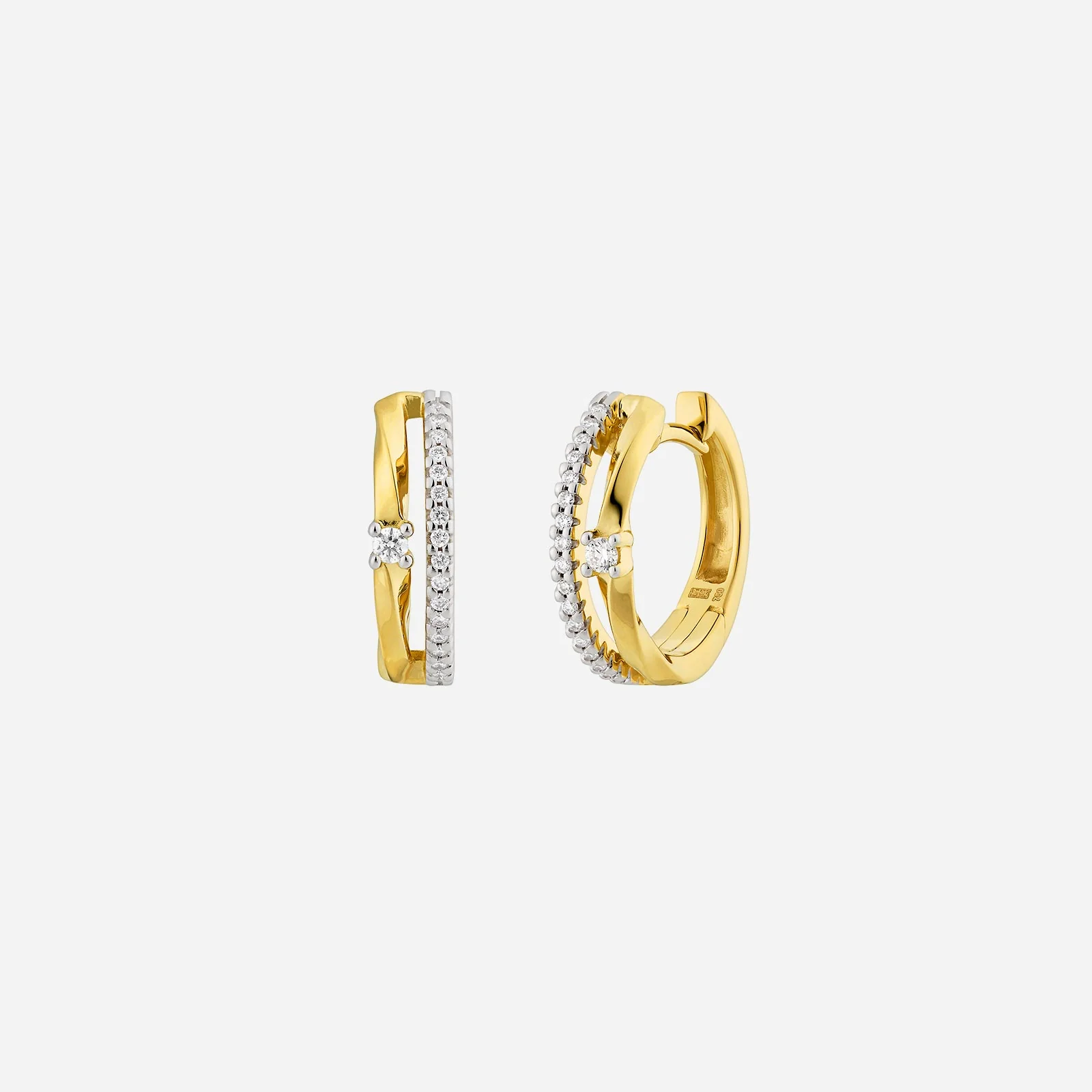 Double Line Diamond Huggie Earrings in Yellow White Gold (HDIASTYLE1253A)