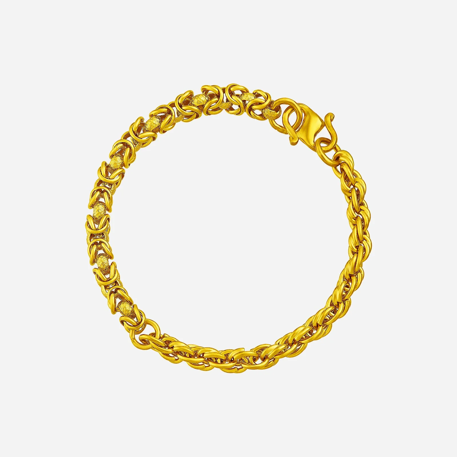 Dual Rope Popcorn Bracelet in Yellow Gold (E999GROUP238V0685A)