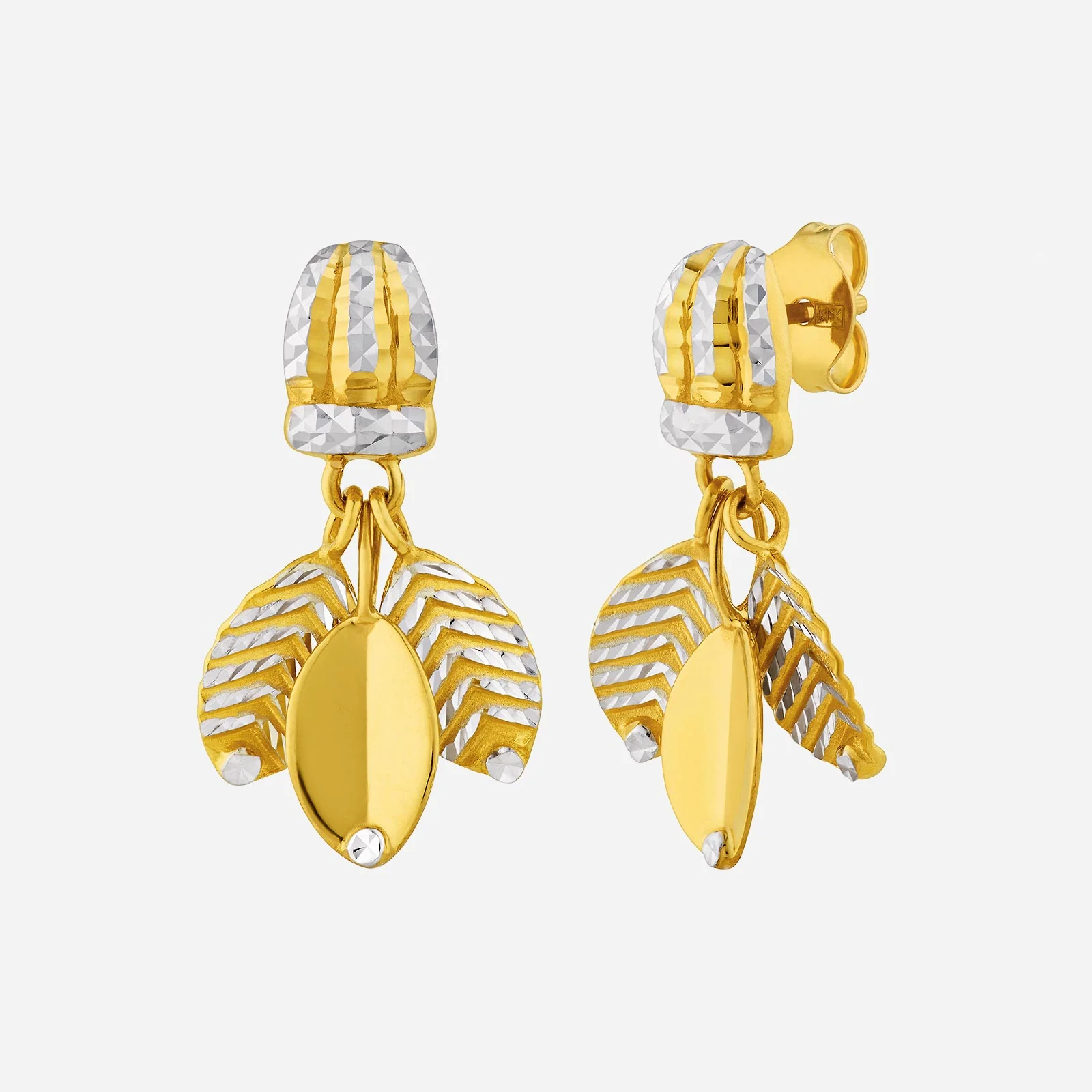 Elm Leaves Earrings in Yellow White Gold (H22KGROUP146V1389A)