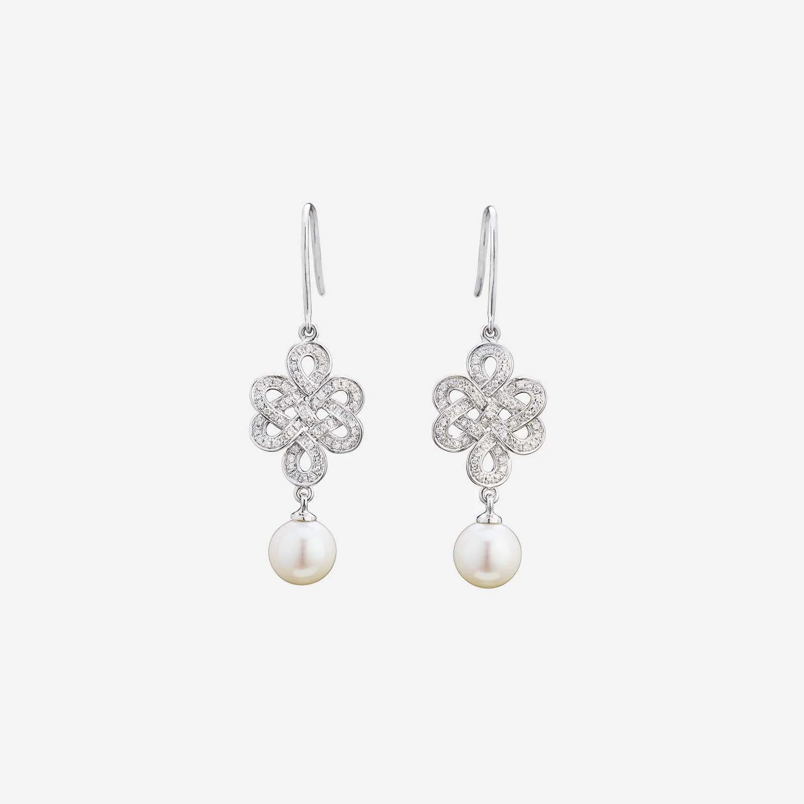 Eternity Knot Pearl Diamond Earrings in White Gold (HPRLGROUP013U0734A)