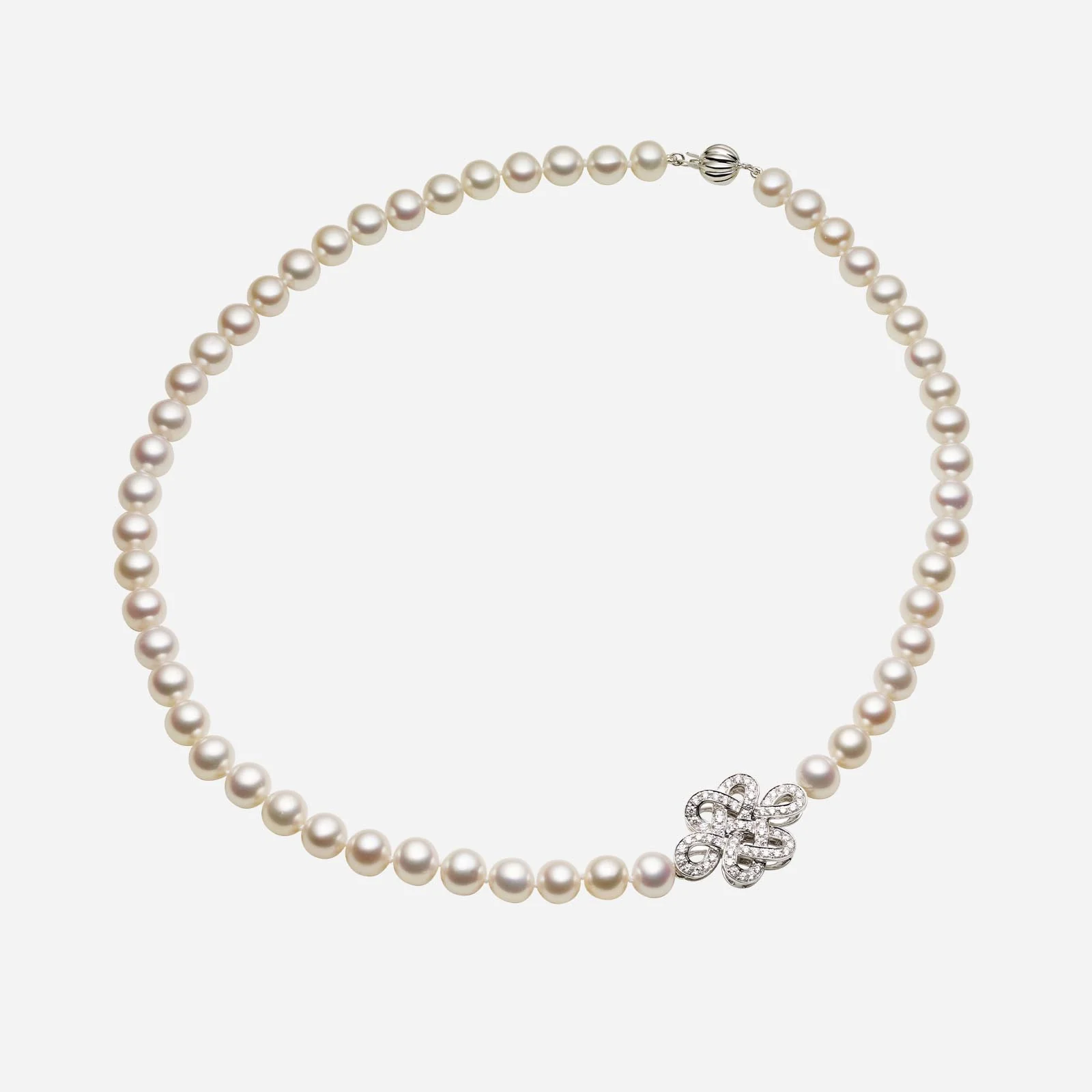 Eternity Knot Pearl Diamond Necklace in White Gold (FPRLGROUP013U0219A)
