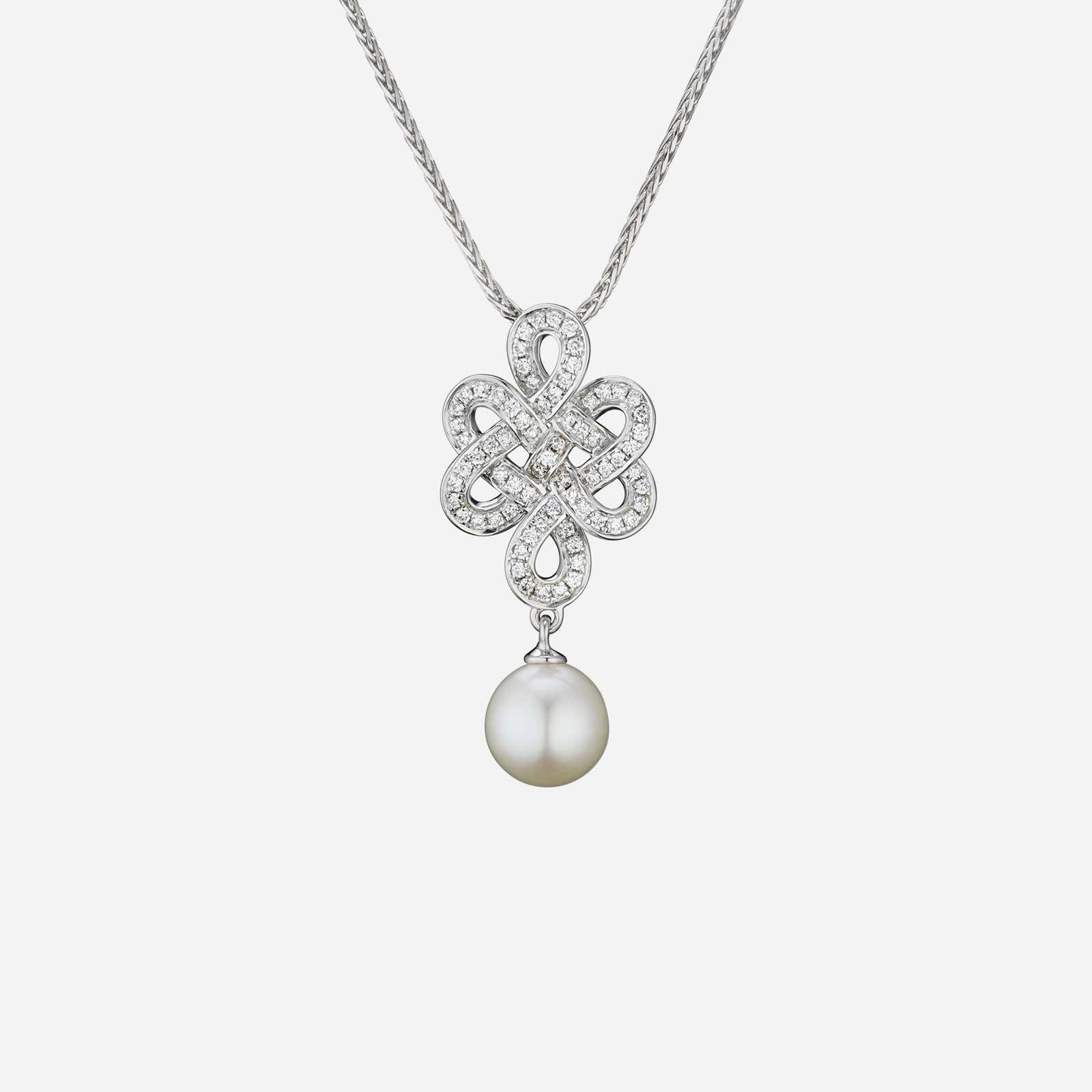 Eternity Knot Pearl Diamond Pendant in White Gold (GPRLGROUP013U0795A)