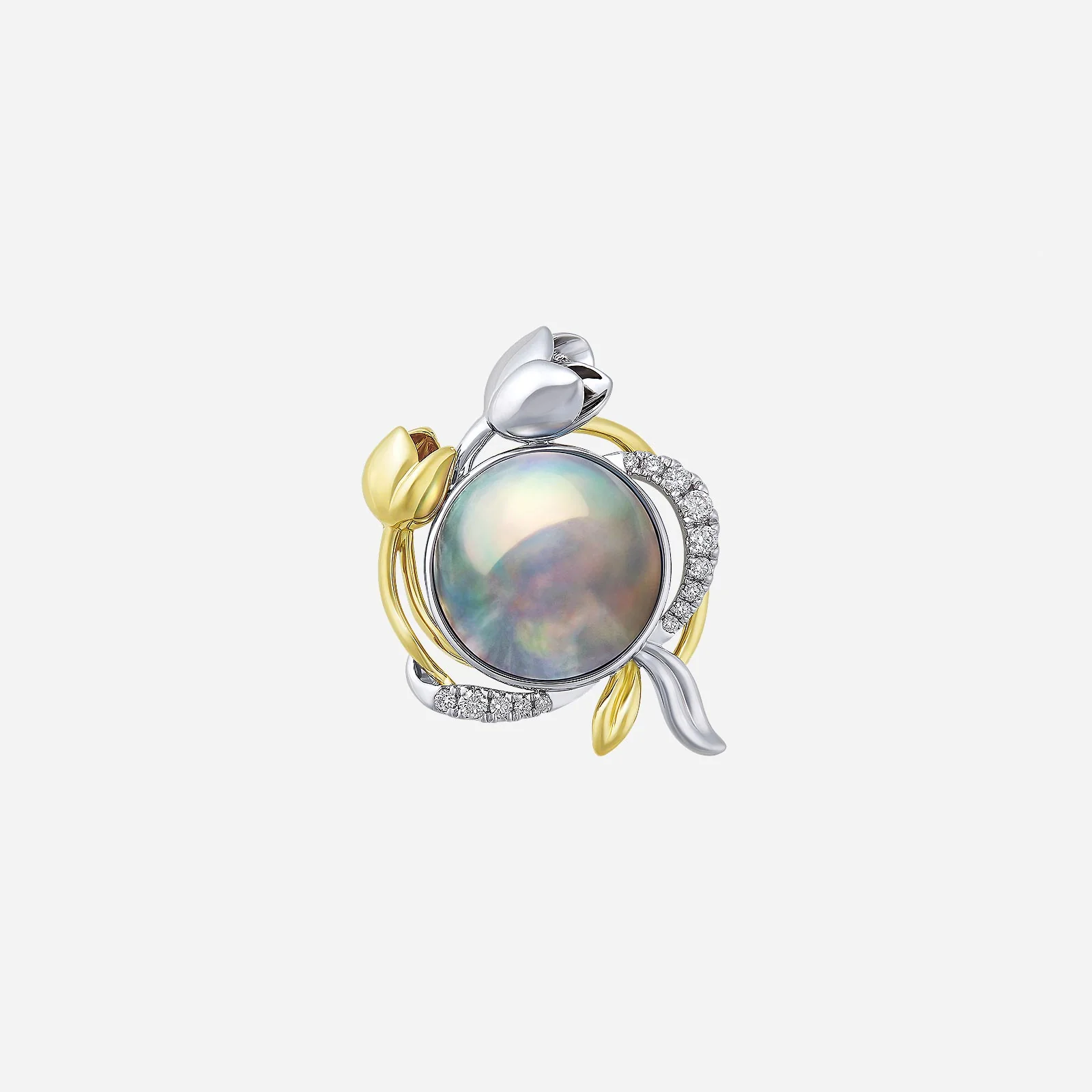Mabe Pearl Pendant Brooch with Diamond in White Yellow Gold (GPRLSTYLE1710A) - Image 2