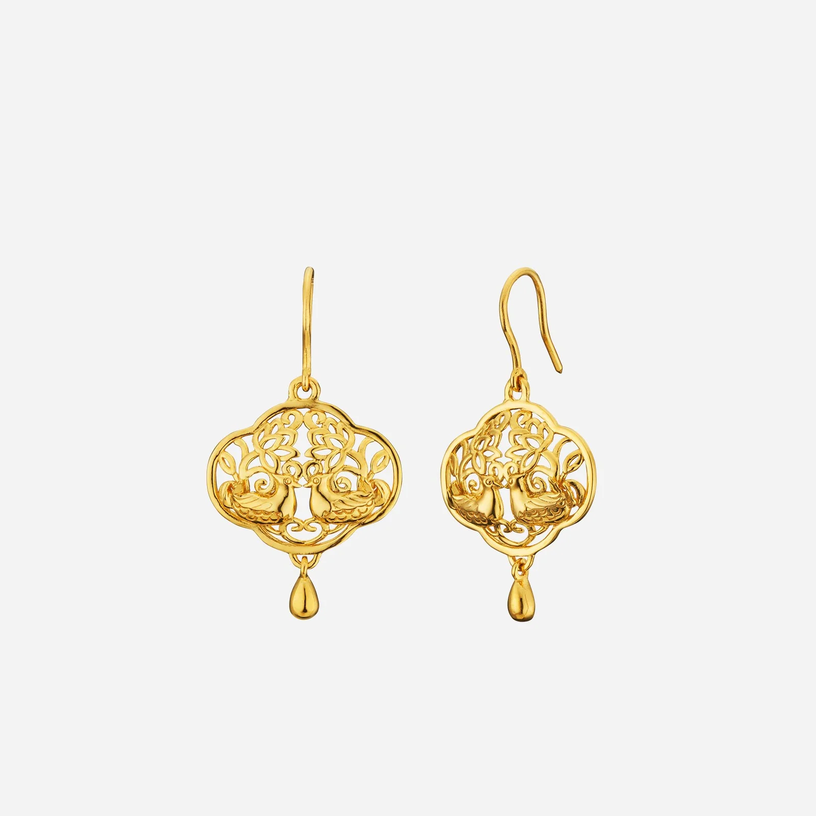Mandarin Duck Drop Earrings in Yellow Gold (H22KGROUP004V0831A)