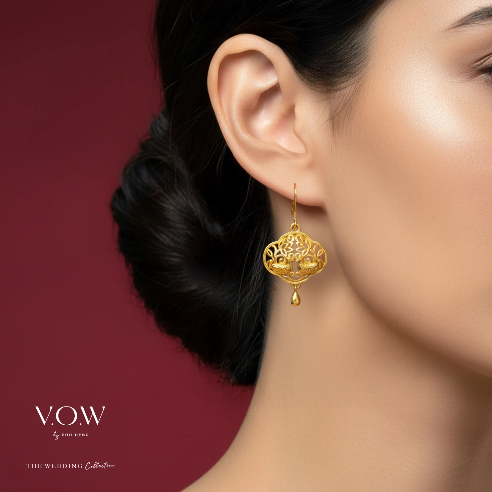 Mandarin Duck Drop Earrings in Yellow Gold (H22KGROUP004V0831A) - Image 2