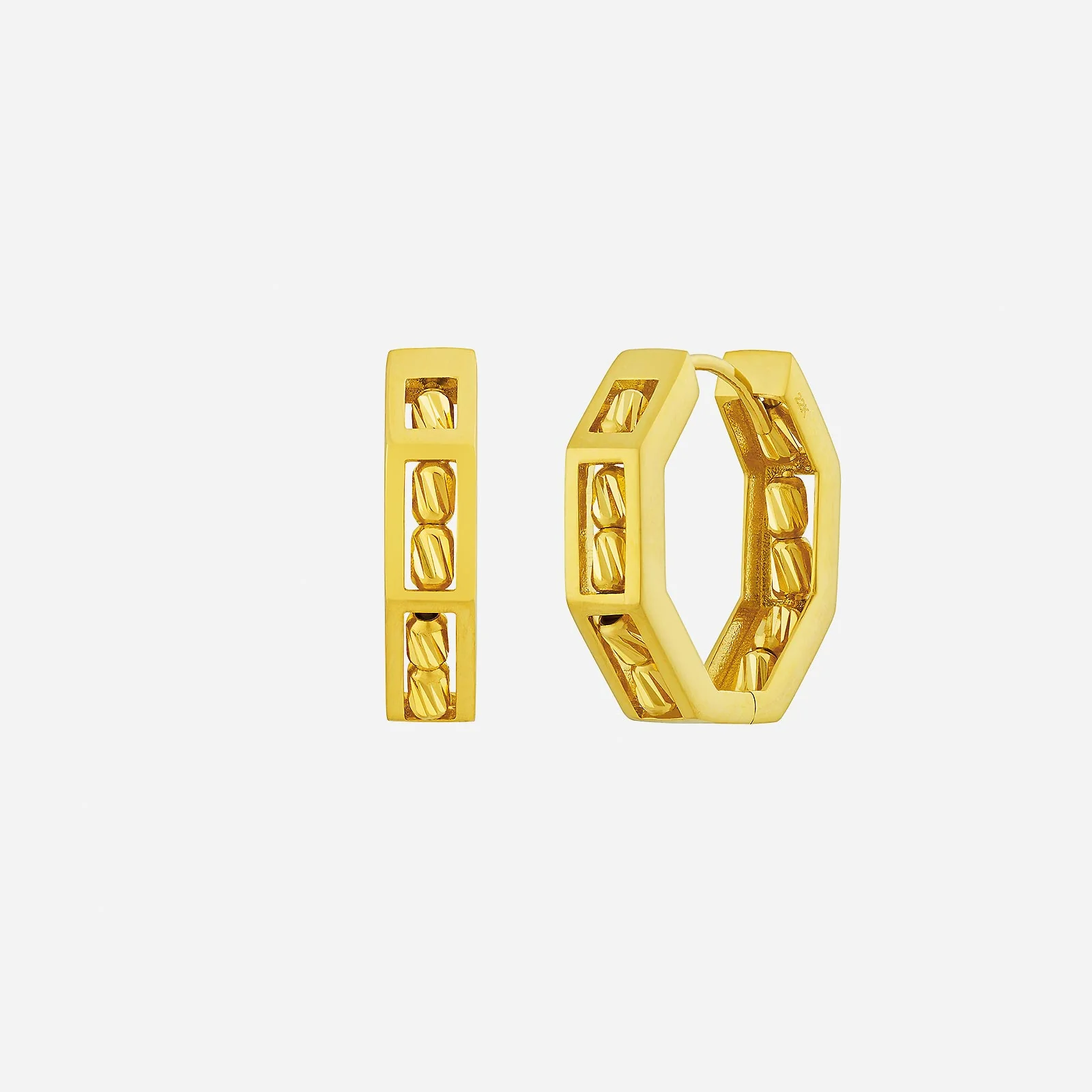Octogen Bead Huggie Earrings in Yellow Gold (H22KSTYLE1445A)