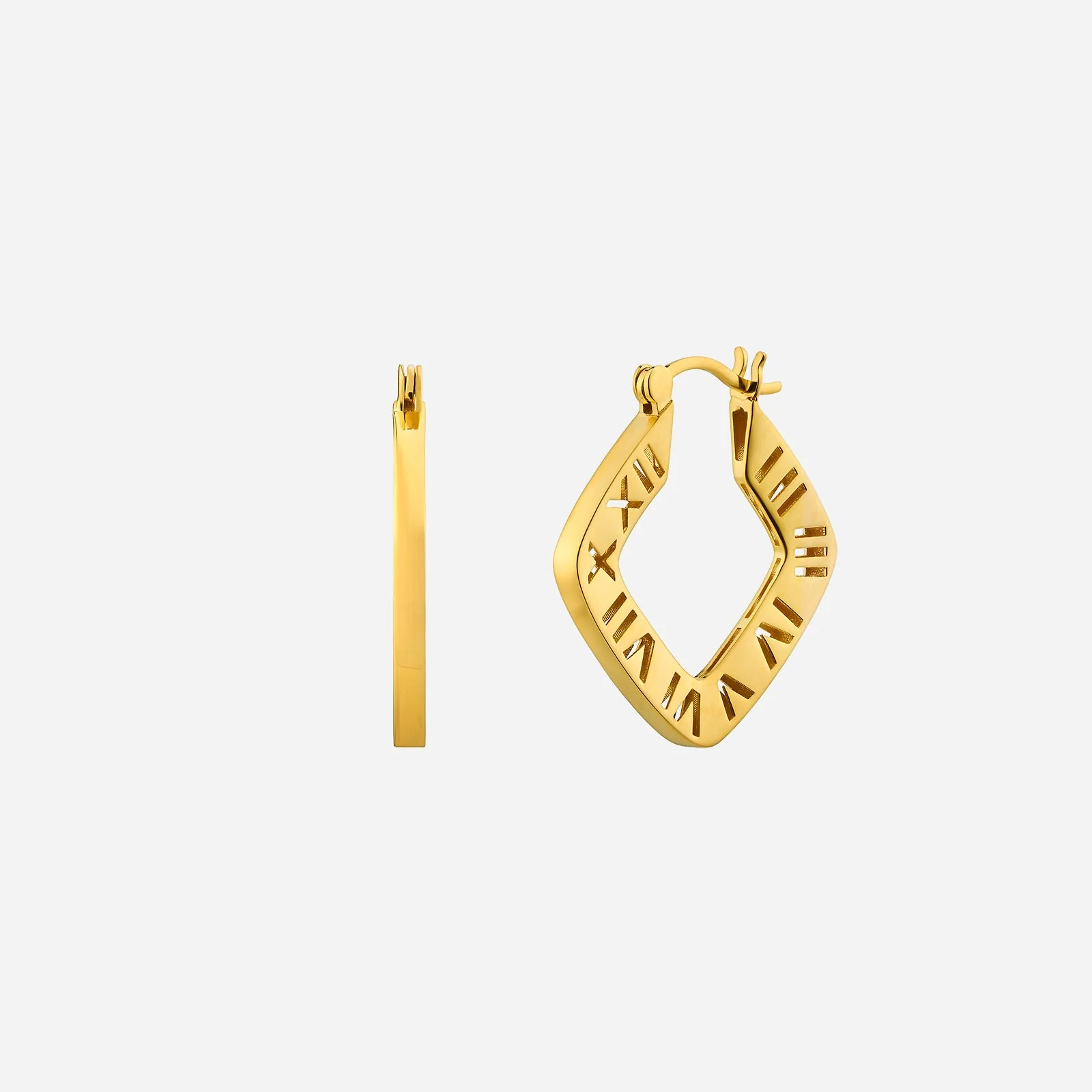Roman Numeral Hoop Earrings in Yellow Gold (H22KSTYLE1238A)