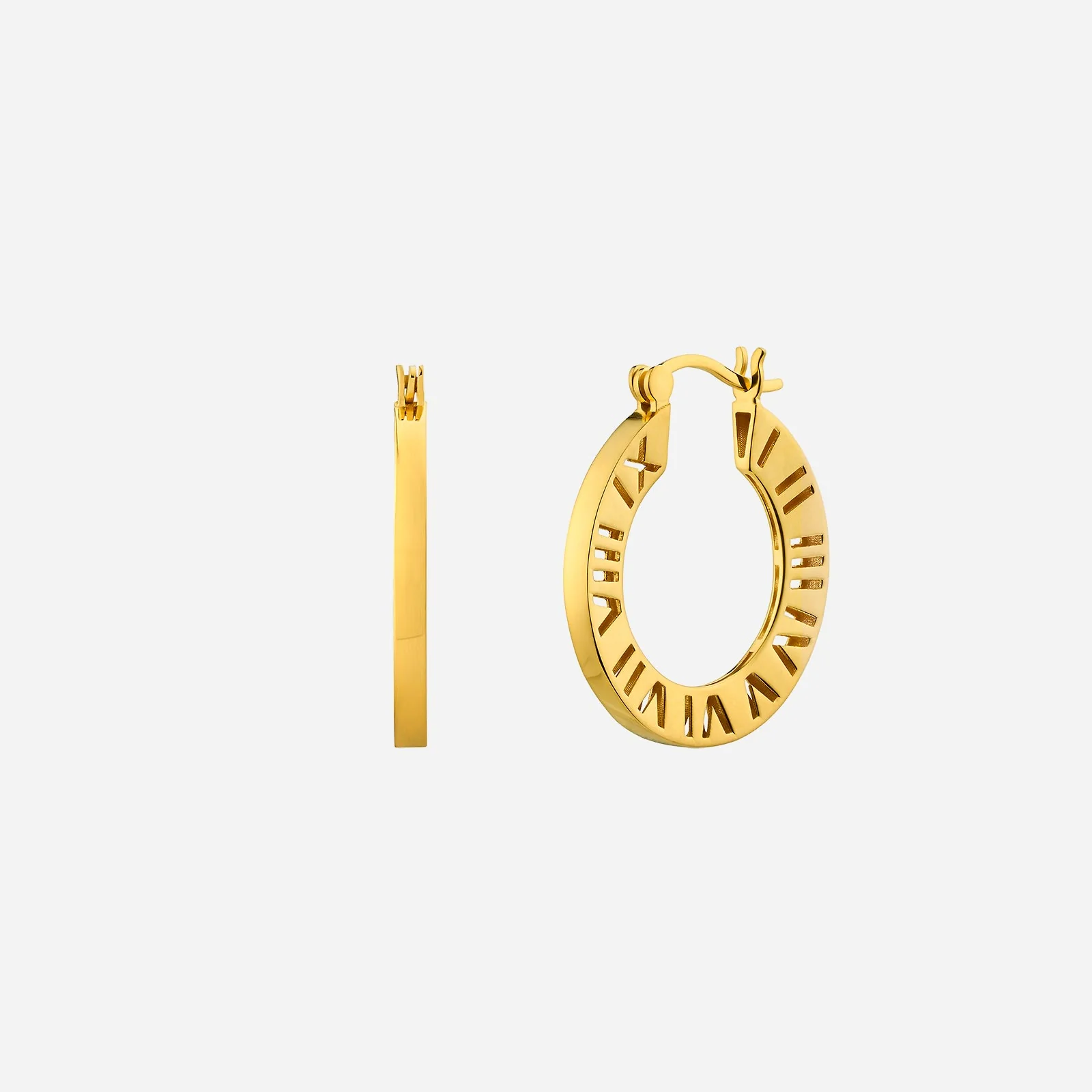 Roman Numeral Hoop Earrings in Yellow Gold (H22KSTYLE1239A)
