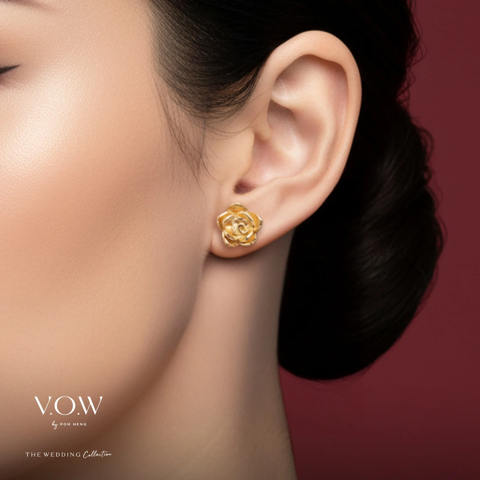Rose Earrings in Yellow Gold	 (H999GROUP135V1376A) - Image 2