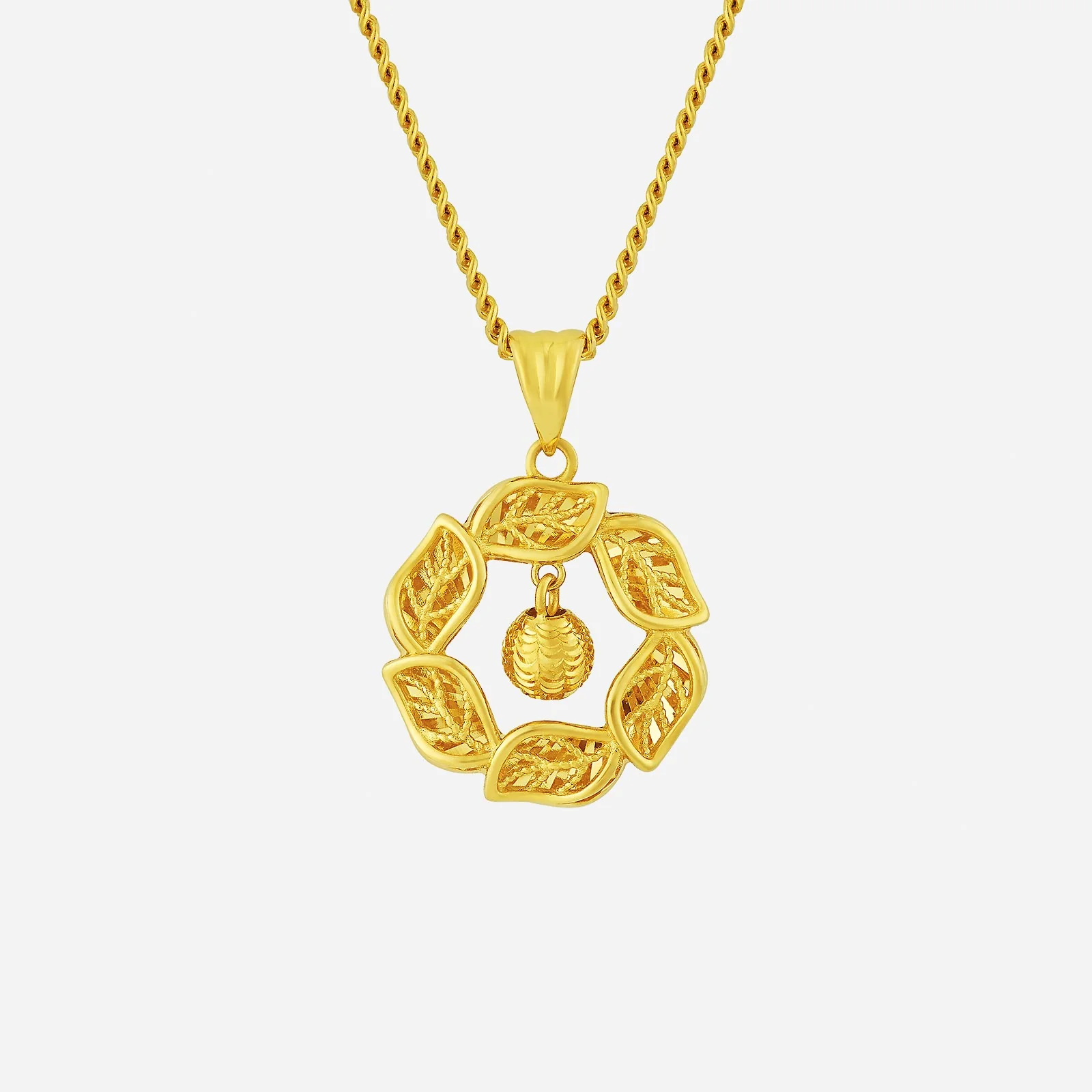 Serenity Leaf Round Pendant in Yellow Gold (G22KSTYLE1595A)
