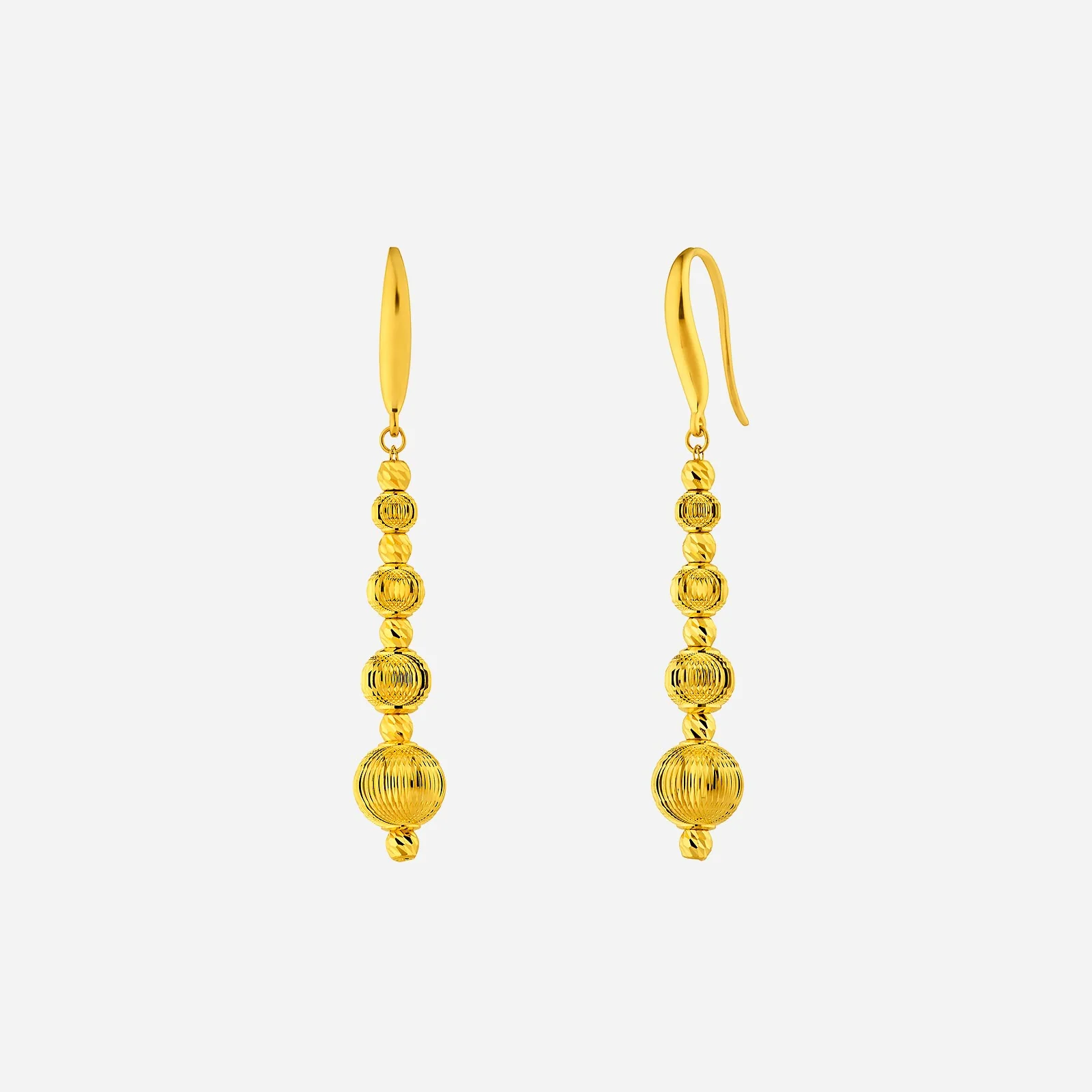Textured Bead Dangling Earrings in Yellow Gold	 (H999STYLE1302A)
