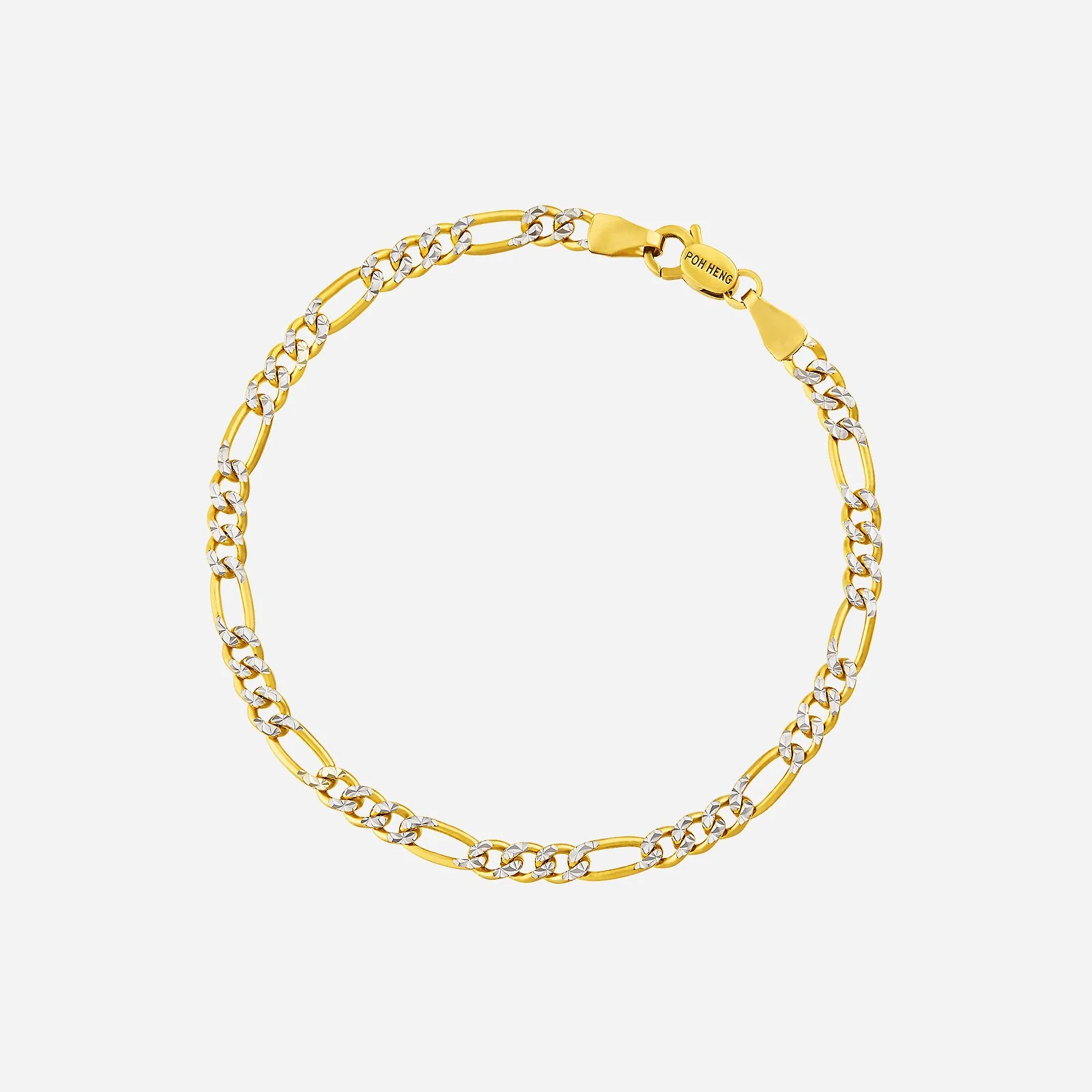 Textured Figaro Bracelet in Yellow White Gold (E22KFIGARO0370652A)