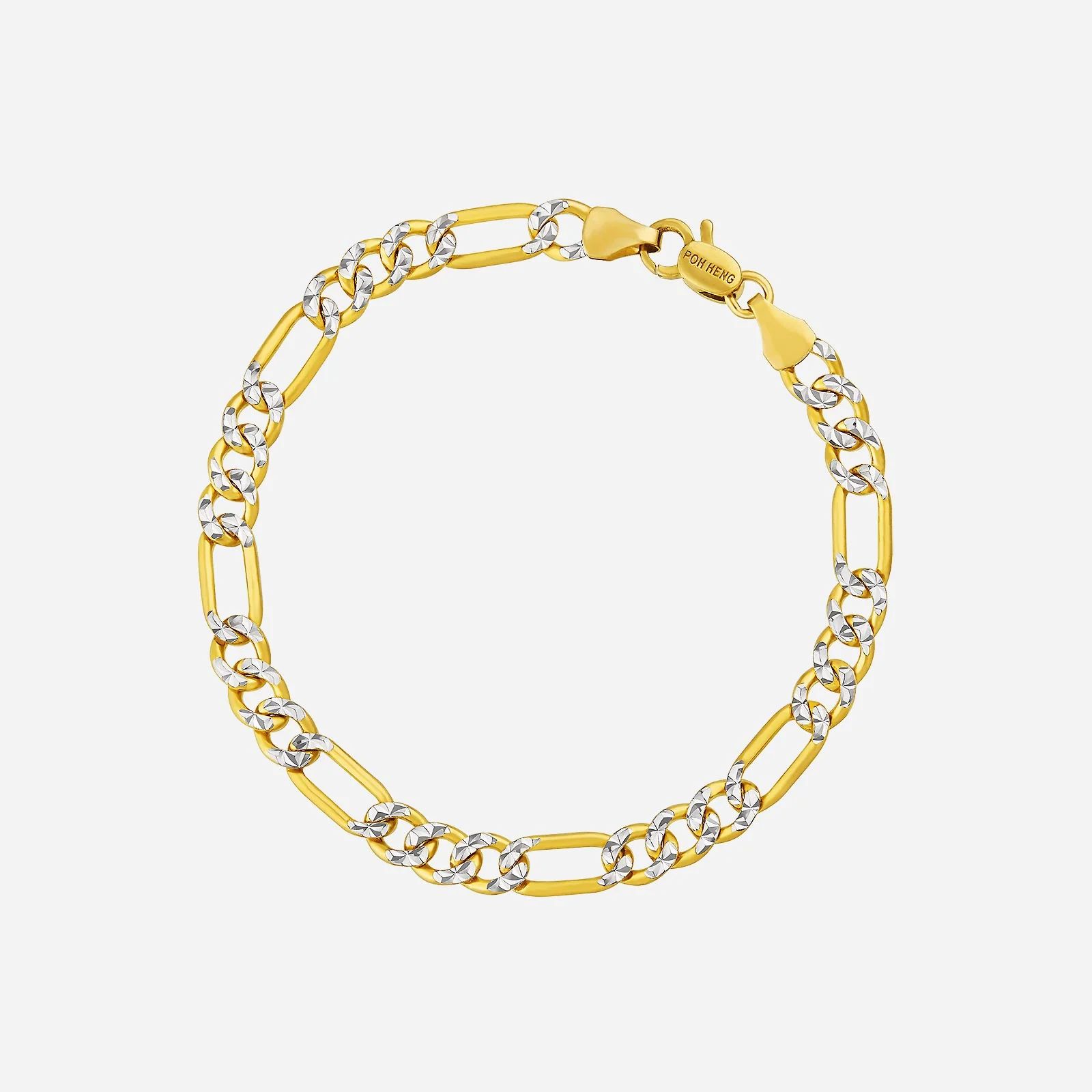 Textured Figaro Bracelet in Yellow White Gold (E22KFIGARO0540653A)