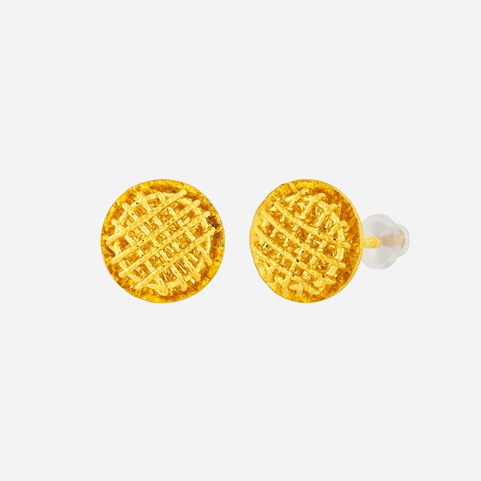 Tweed Button Earrings in Yellow Gold	 (H999STYLE1304A)