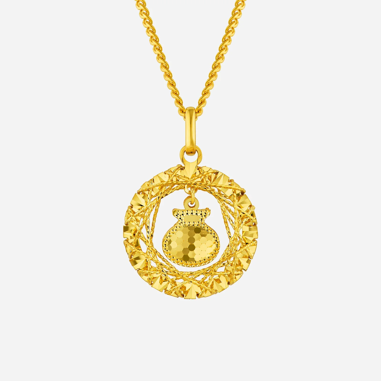 Tweed Cut Fortune Bag Pendant in Yellow Gold (G22KSTYLE1454A)